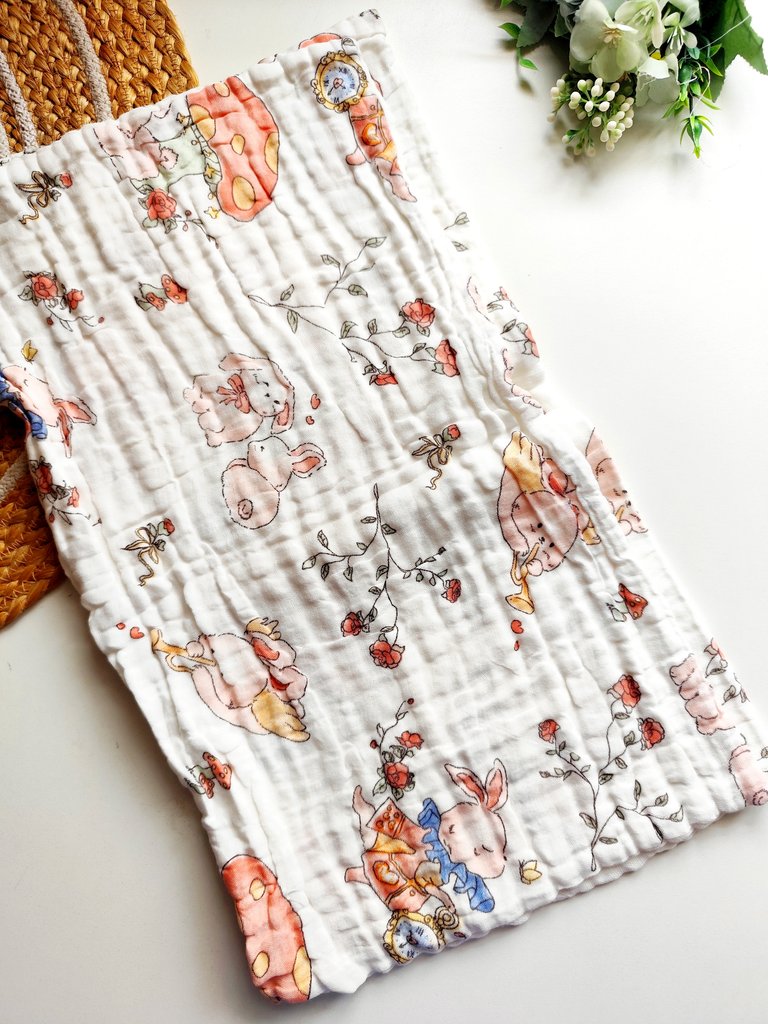 6 layered Crinkled Muslin Towels- Storybook Bunny