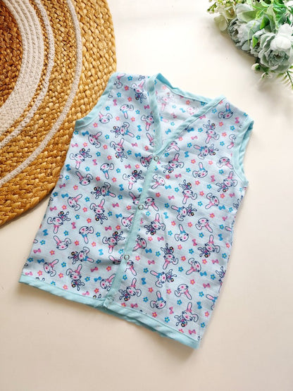 Coloured Muslin Jabla- Sky Blue Bunny Print