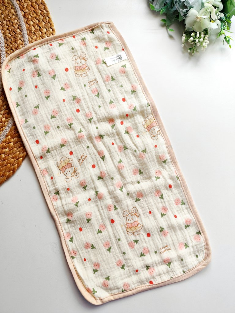 Crinkled Muslin Burp Cloth- Bunny & Tulips