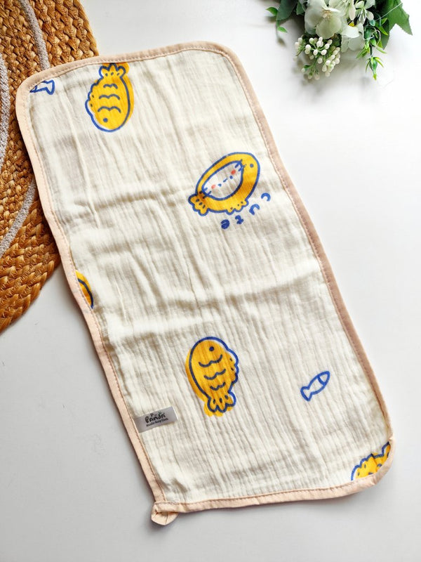 Crinkled Muslin Burp Cloth- Yellow Fish Print