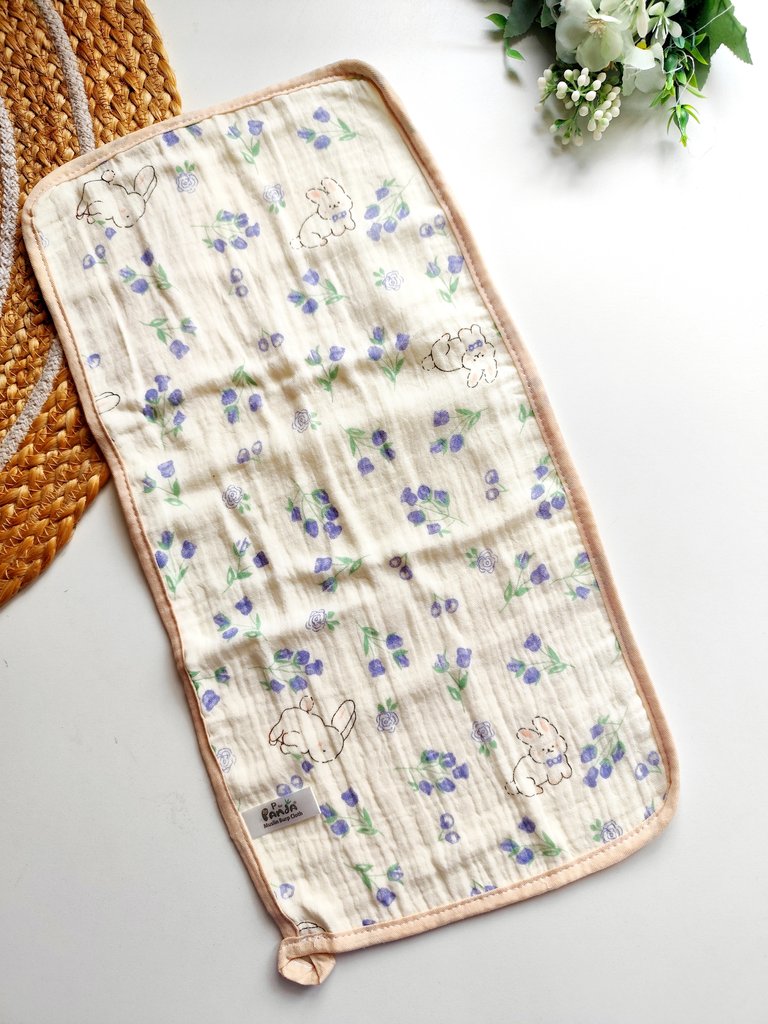 Crinkled Muslin Burp Cloth- Lavender Bunny Floral