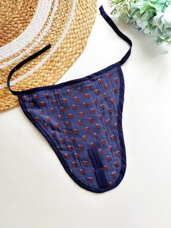 3 layered Muslin Nappy- Navy Blue Floral Print