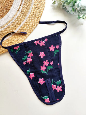 3 layered Muslin Nappy- Navy Pink Floral