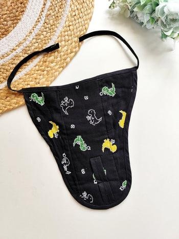 3 layered Muslin Nappy- Black Dino Print