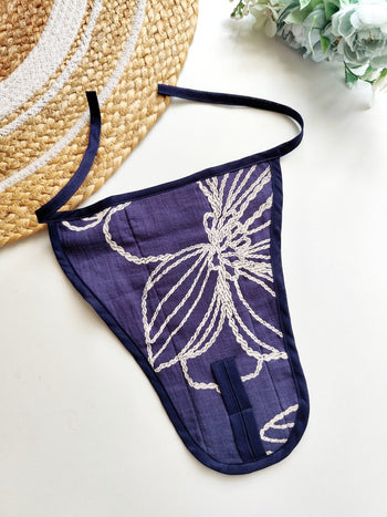 3 layered Muslin Nappy- Indigo Rope Floral