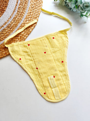 3 layered Muslin Nappy- Yellow Red Hearts