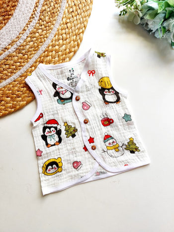 Sleeveless Crinkled Muslin Jablas- Winter Penguin