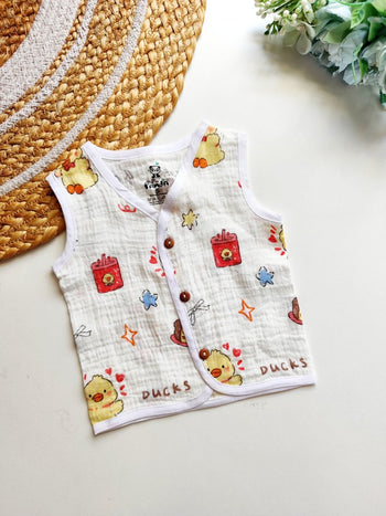 Sleeveless Crinkled Muslin Jablas- Cute Ducks Print
