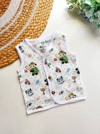 Sleeveless Crinkled Muslin Jablas- Sport Panda Print