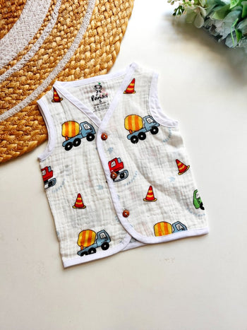 Sleeveless Crinkled Muslin Jablas- Construction Print