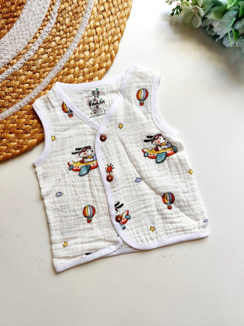 Sleeveless Crinkled Muslin Jablas- Aviator Puppy & Airplanes
