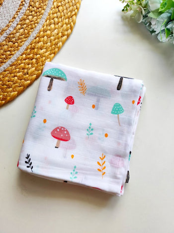 Muslin Bath Towel- Mushroom Print(70*145) cm