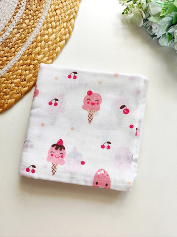 Muslin Bath Towel- Pink Ice Cream(70*145) cm