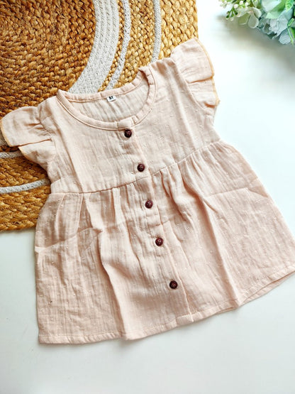 Muslin Frocks - Textured Soft Peach Beige