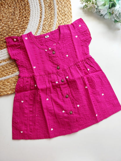 Cotton Frocks - Magenta Heart Print
