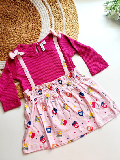 Ribbed Frocks- Magenta Jam Jar Print