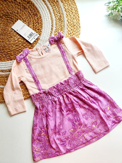 Ribbed Frocks- Peach & Purple Paisley Floral