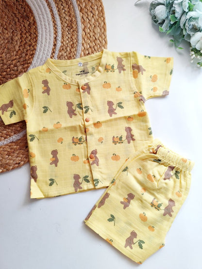 Muslin Co ords- Yellow Bear and Pumpkin Print