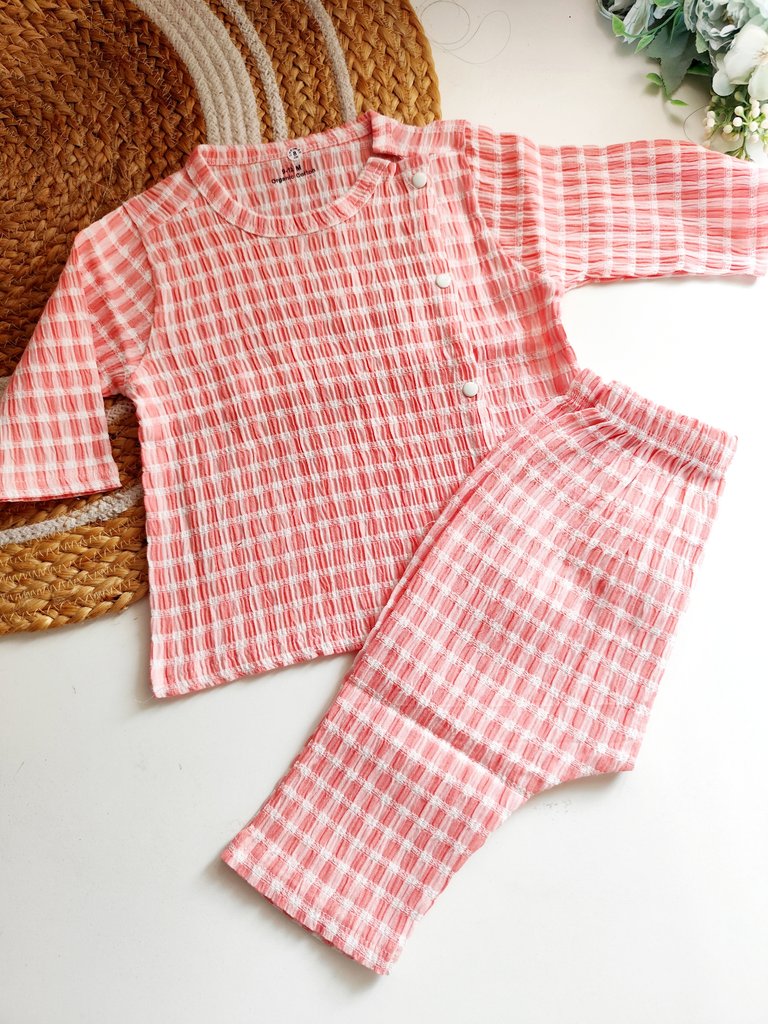 Cotton Co ord Sets- Coral Pink Check