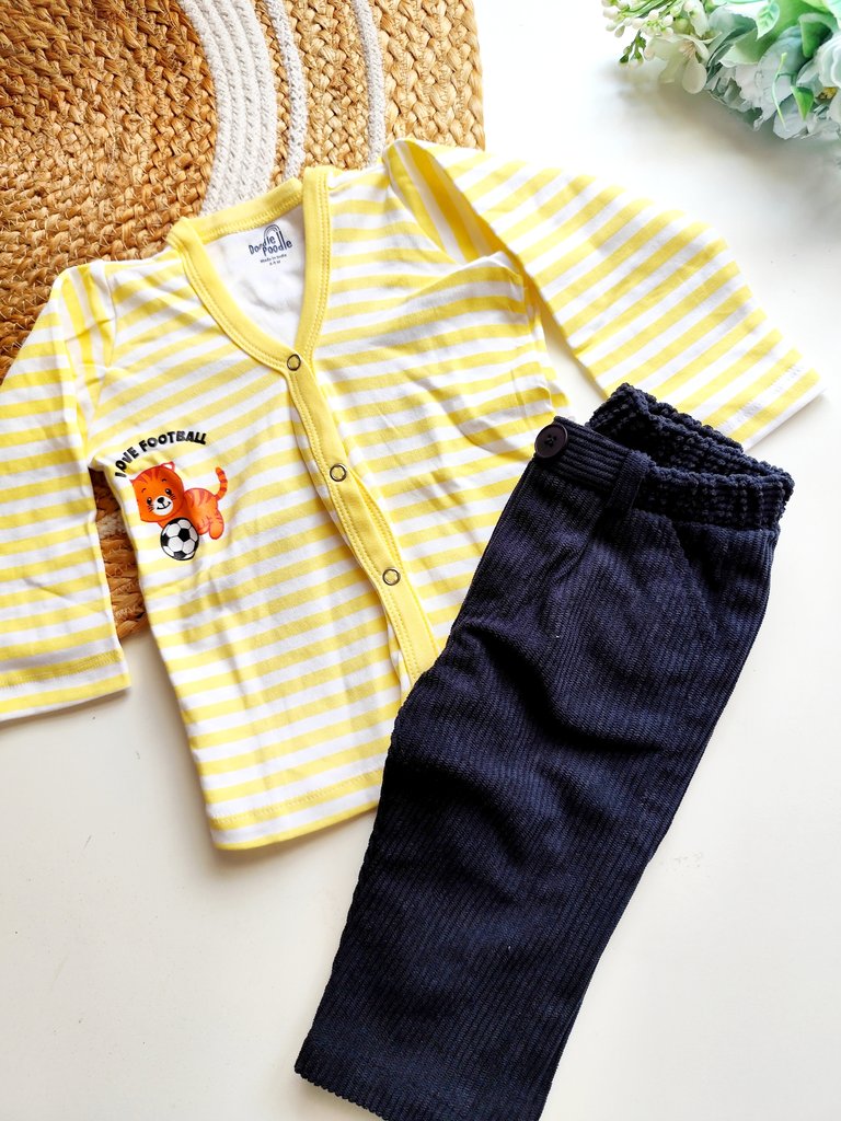 Top and cadouroy pant - Yellow Stripes and Navy Blue