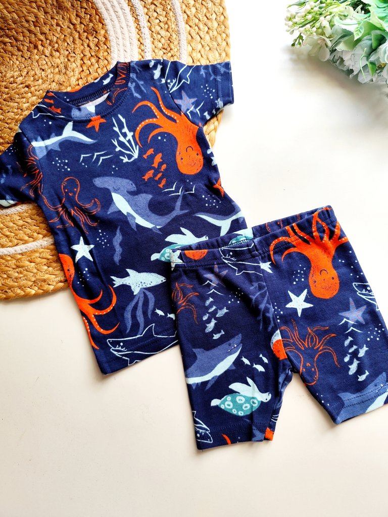 Slim fit Co ords - Navy Sea Life Print