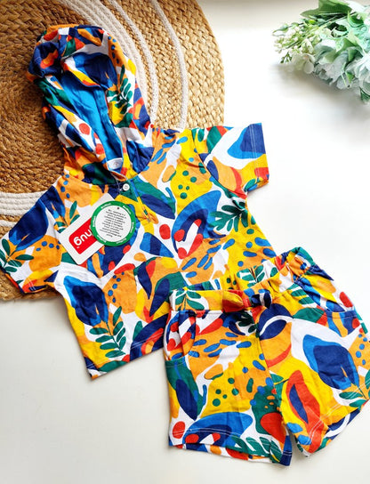 Crop top set- Multicolor Abstract Tropical Print