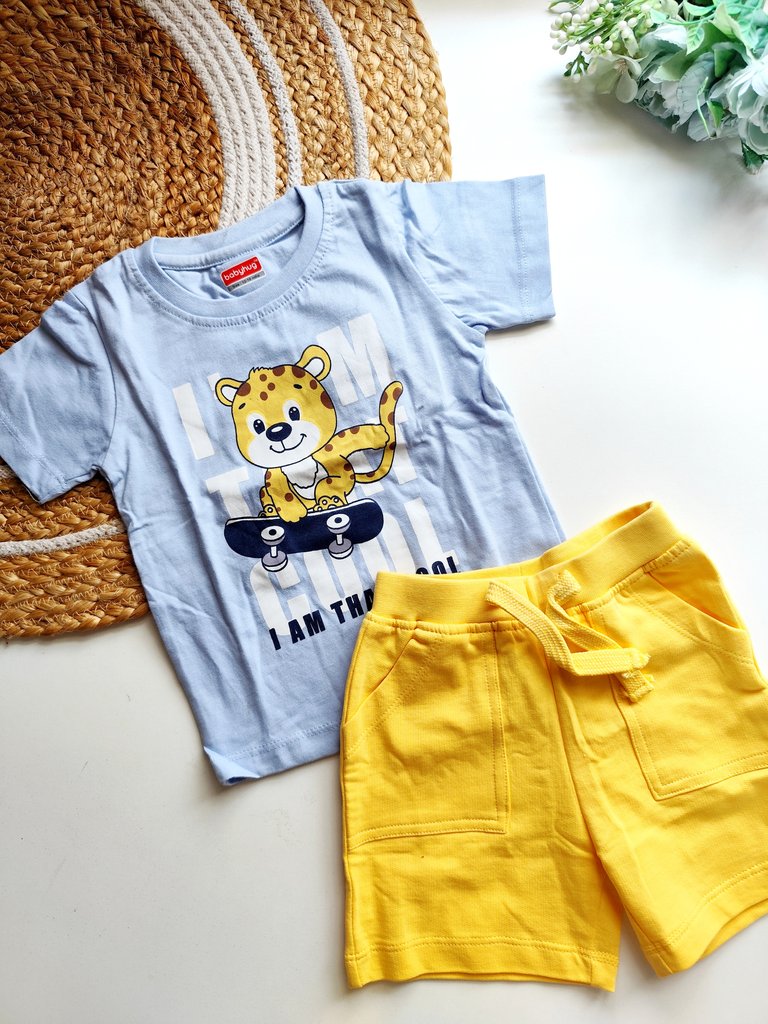 Co ords- Light Blue & Yellow Skater Leopard Print