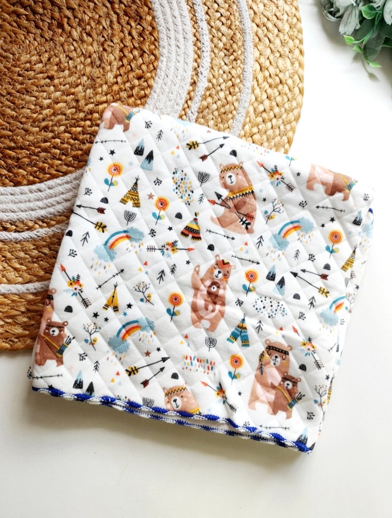 Muslin Blanket (85*85 cm)- Tribal Bear Print