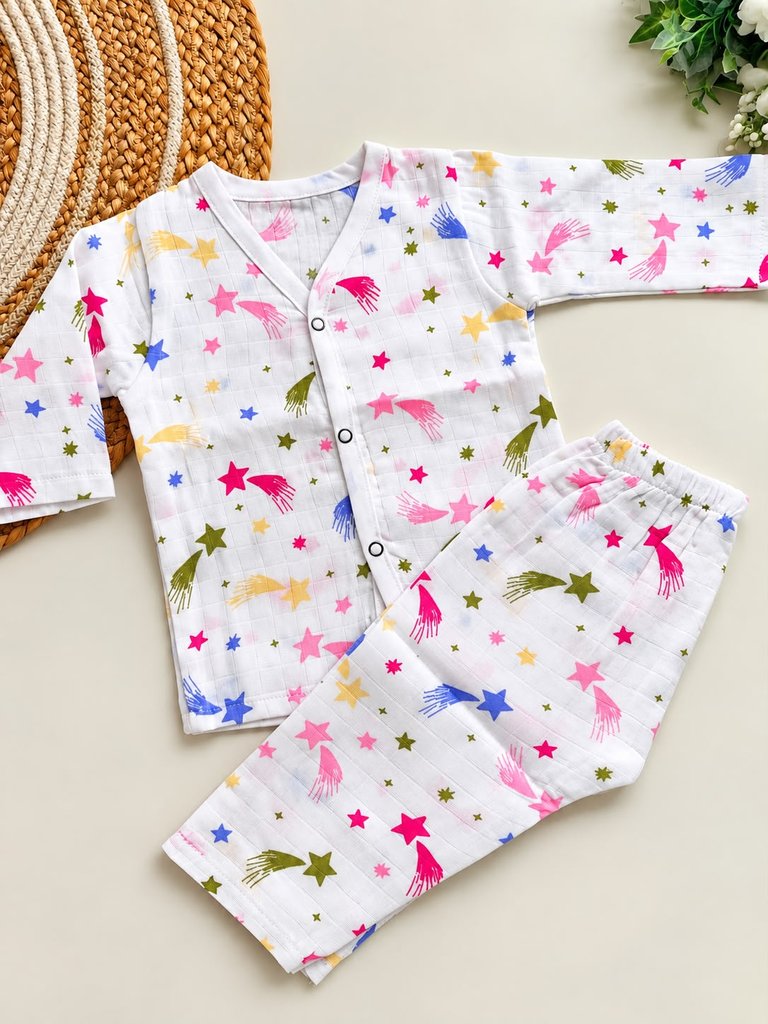 Muslin Night suits - Multicolour Shooting Stars