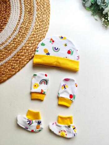 Cap Mitten Booties- Yellow Sunshine Doodles