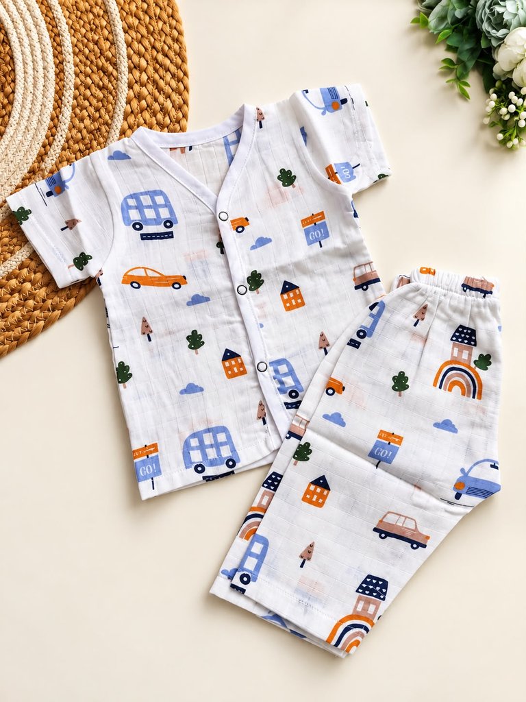 Half sleeve Muslin Co ord- Traffic Town