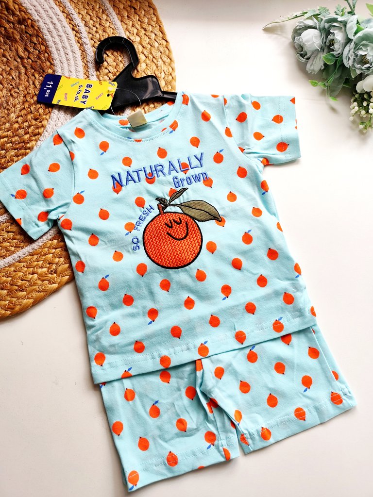 Co ords- Sky Blue Orange Print