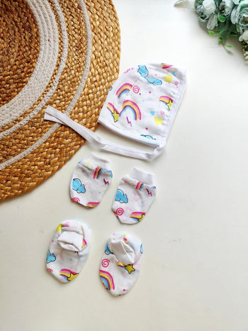 Cap Mitten Booties- Rainbow Print