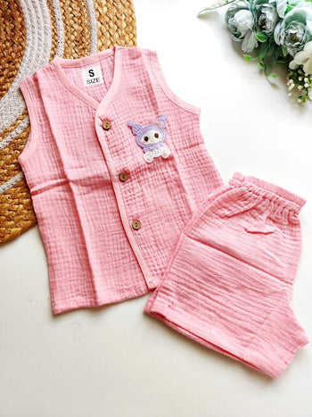 Crochet Embellished Co ord sets - Baby Pink