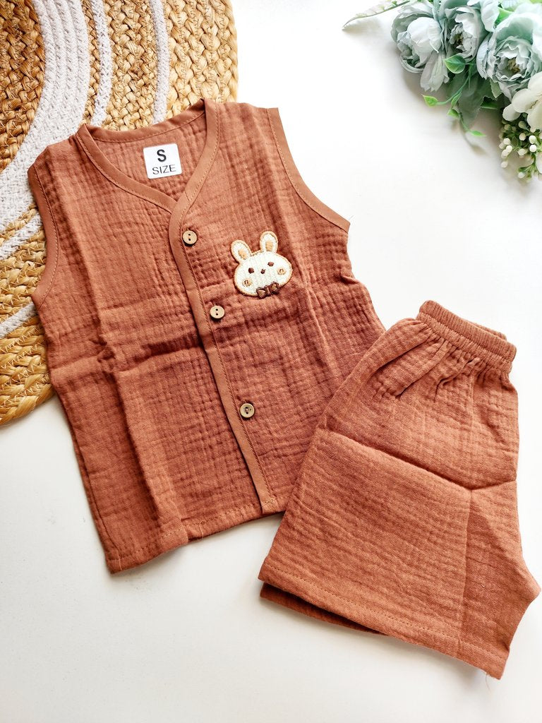 Crochet Embellished Co ord sets - Rust Brown Bunny