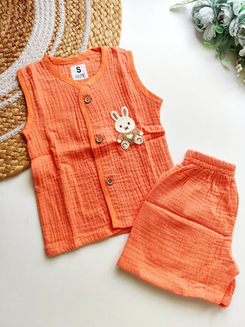 Crochet Embellished Co ord sets - Peach Bunny