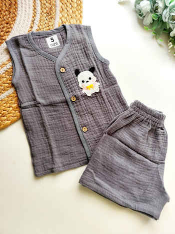Crochet Embellished Co ord sets - Grey Puppy