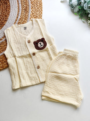 Crochet Embellished Co ord sets - Cream Bear