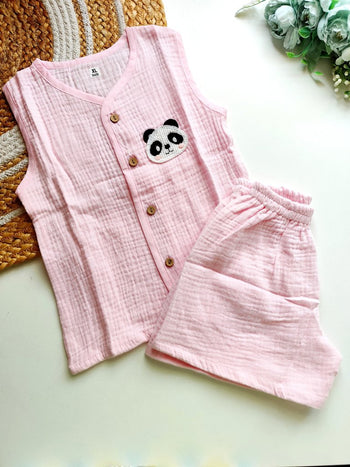 Crochet Embellished Co ord sets - Baby Pink Panda