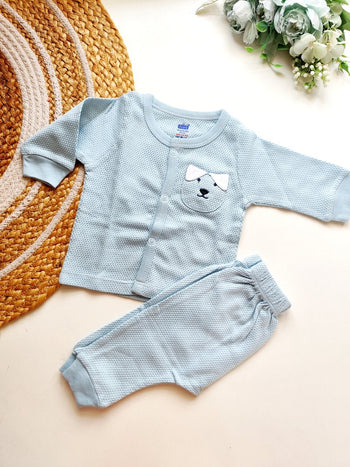 Night Suits - Baby Blue Waffle Knit Puppy