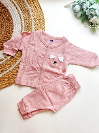 Night Suits - Textured Pink Puppy Pocket