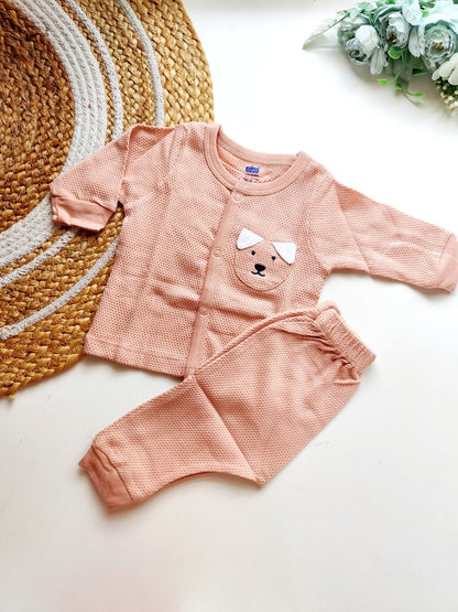 Night Suits - Peach Puppy Waffle Knit