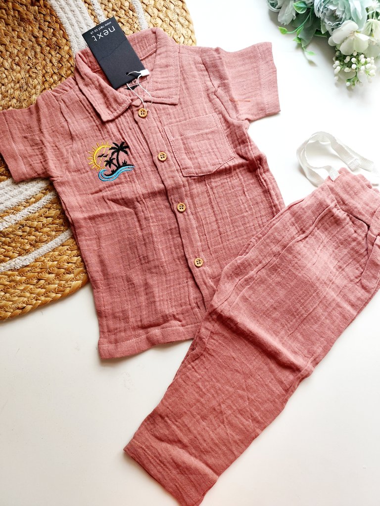 Collared Muslin Co Ord- Dusty Mauve