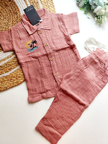 Collared Muslin Co Ord- Dusty Mauve