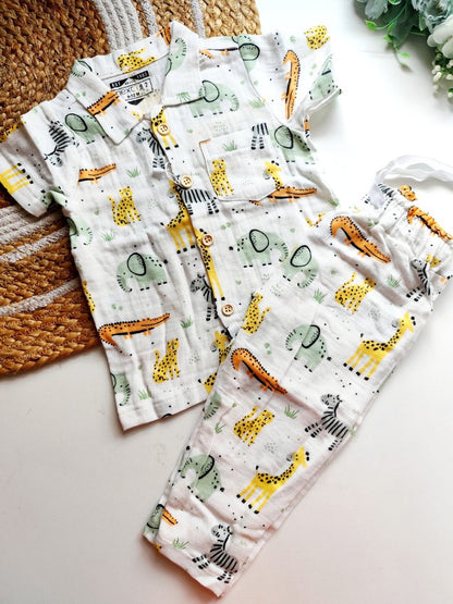 Collared Muslin Co Ord- Safari Animals