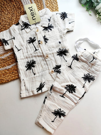 Collared Muslin Co Ord- Palm Tree Print