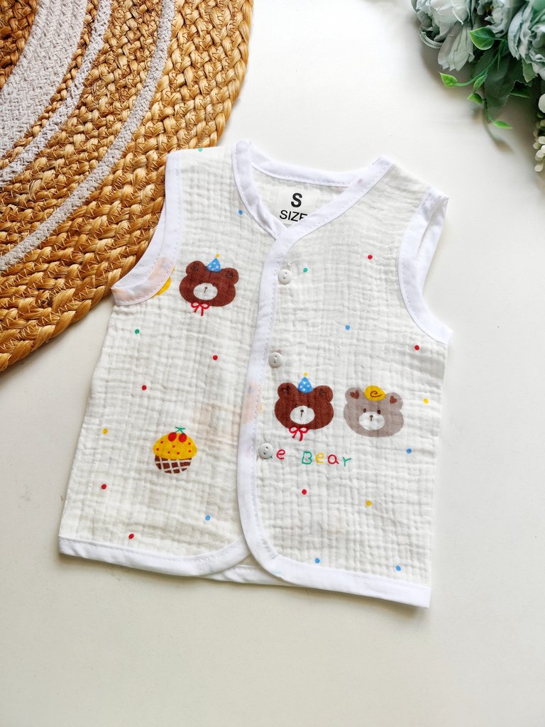 Crinkled Muslin Jablas- Party Bear Print