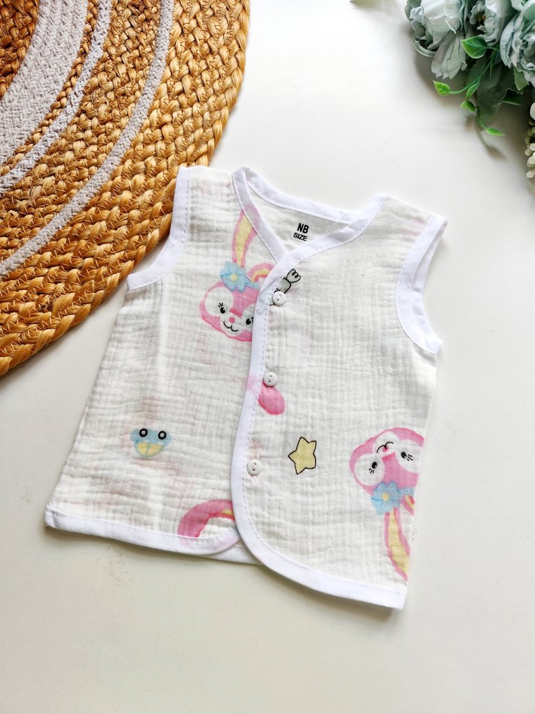 Crinkled Muslin Jablas- Pink Bunny Print