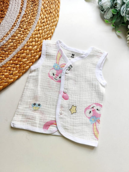 Crinkled Muslin Jablas- Pink Bunny Print