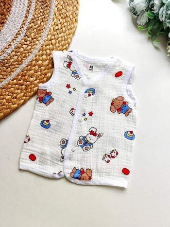 Crinkled Muslin Jablas- Bunny & Bear Print